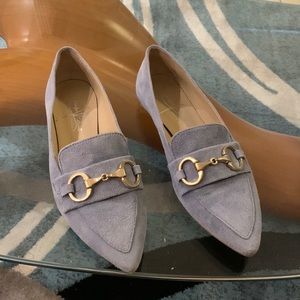 Jennifer Tattanelli made in Italy blue suede loafers gold buckle size EU 35